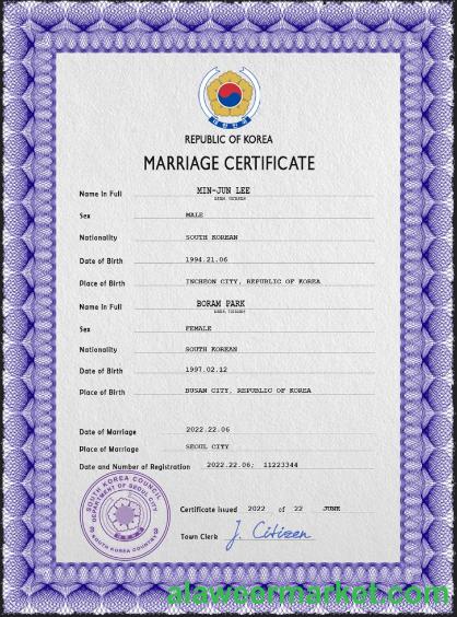 South Korea marriage certificate PSD template